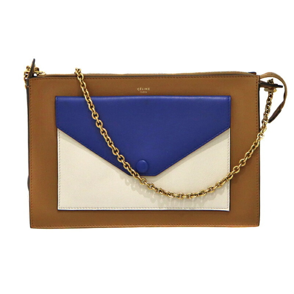 Celine Chain Shoulder Bag Handbag Leather Brown